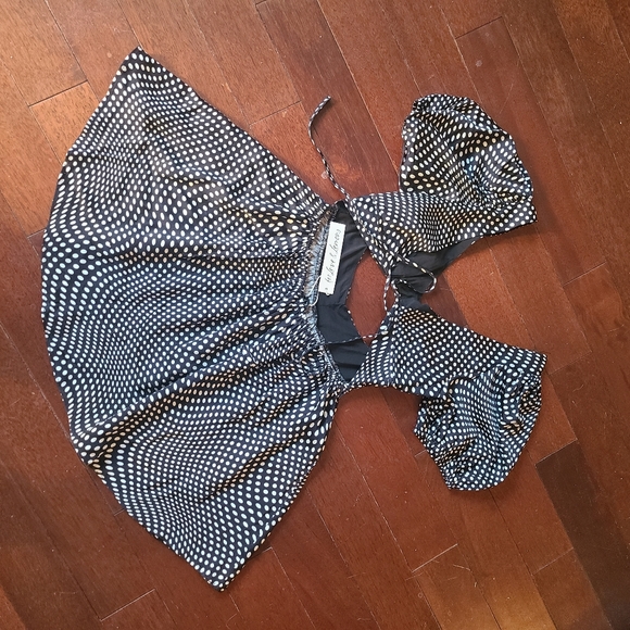 NWT For love and lemons Anya puff,sleeve polka-dot cut-out backless mini dress - Picture 8 of 10